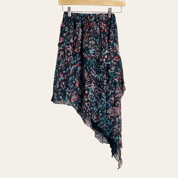 IRO Blink Black Petal Print Asymmetric Chiffon Skirt Size 6 - Picture 5 of 16